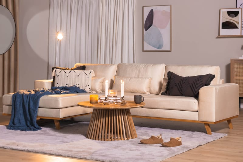 Copenhagen 4-seters Venstrevendt L-formet Divansofa i Fløyel - Beige - Møbler - Sofaer - Sofa med sjeselong
