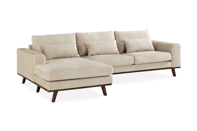 Copenhagen 4-seters Venstrevendt L-formet Divansofa i Fløyel - Beige - Møbler - Sofaer - Sofa med sjeselong