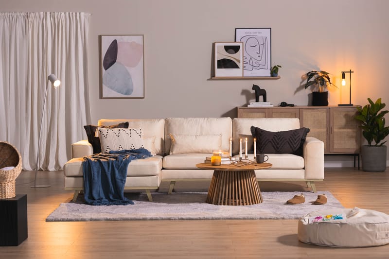 Copenhagen 4-seters Venstrevendt L-formet Divansofa i Fløyel - Beige - Møbler - Sofaer - Sofa med sjeselong
