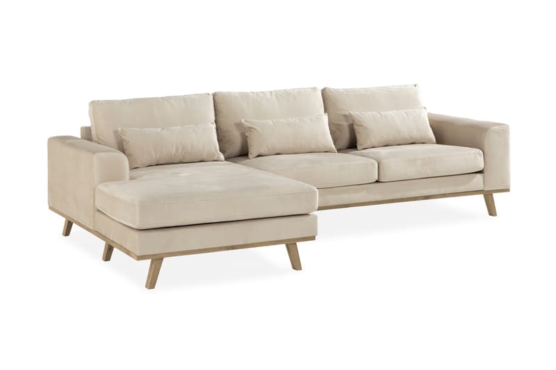 Copenhagen 4-seters Venstrevendt L-formet Divansofa i Fløyel - Beige - Møbler - Sofaer - Sofa med sjeselong