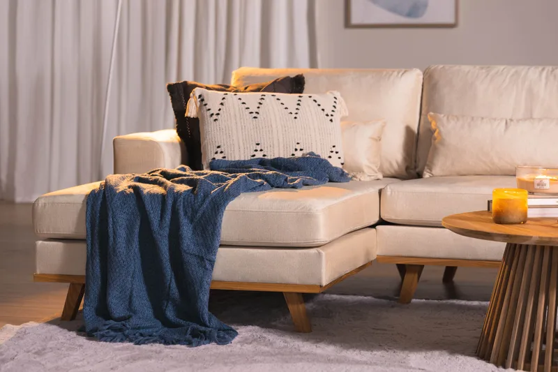 Copenhagen 4-seters Venstrevendt L-formet Divansofa i Fløyel - Beige - Møbler - Sofaer - Sofa med sjeselong