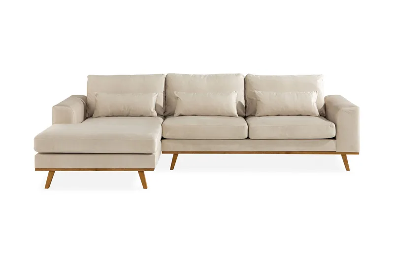 Copenhagen 4-seters Venstrevendt L-formet Divansofa i Fløyel - Beige - Møbler - Sofaer - Sofa med sjeselong