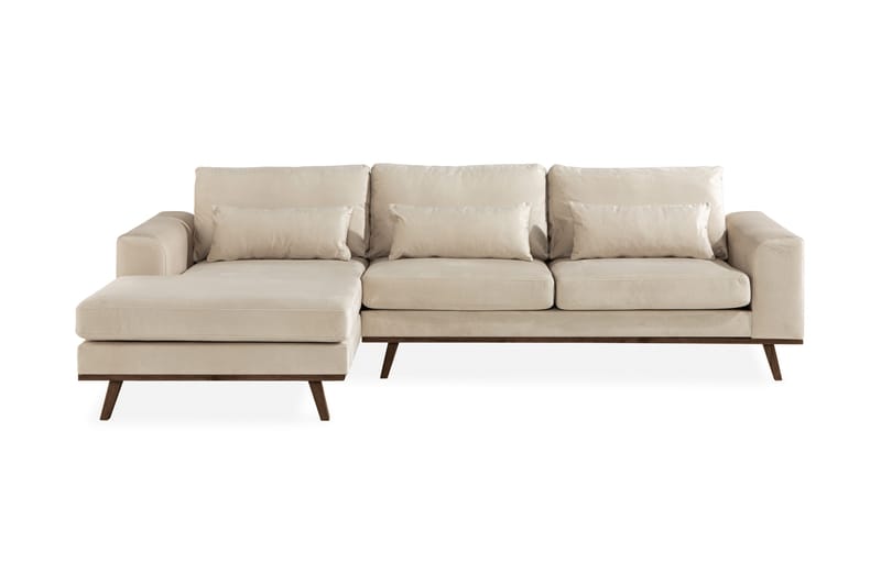 Copenhagen 4-seters Venstrevendt L-formet Divansofa i Fløyel - Beige - Møbler - Sofaer - Sofa med sjeselong