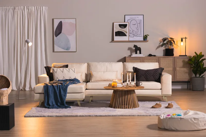 Copenhagen 4-seters Venstrevendt L-formet Divansofa i Fløyel - Beige - Møbler - Sofaer - Sofa med sjeselong