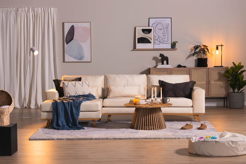 Copenhagen 4-seters Venstrevendt L-formet Divansofa i Fløyel - Beige - Møbler - Sofaer - Sofa med sjeselong