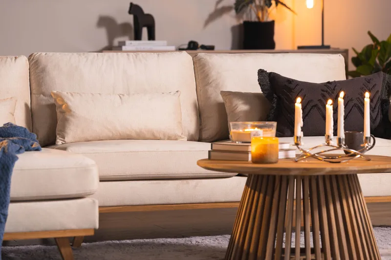 Copenhagen 4-seters Venstrevendt L-formet Divansofa i Fløyel - Beige - Møbler - Sofaer - Sofa med sjeselong