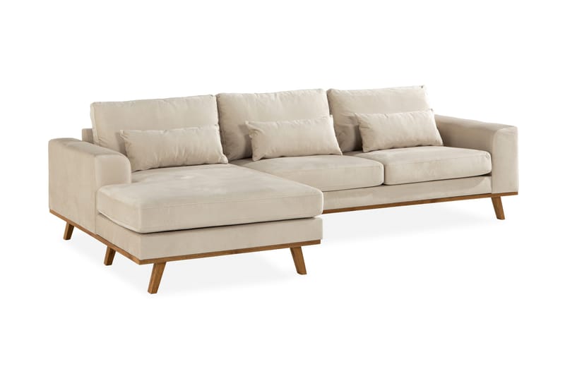 Copenhagen 4-seters Venstrevendt L-formet Divansofa i Fløyel - Beige - Møbler - Sofaer - Sofa med sjeselong