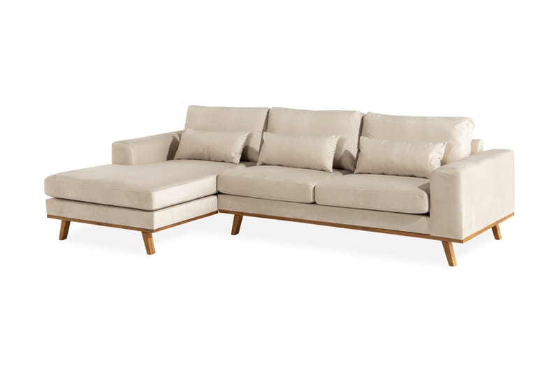 Copenhagen 4-seters Venstrevendt L-formet Divansofa i Fløyel - Beige - Møbler - Sofaer - Sofa med sjeselong