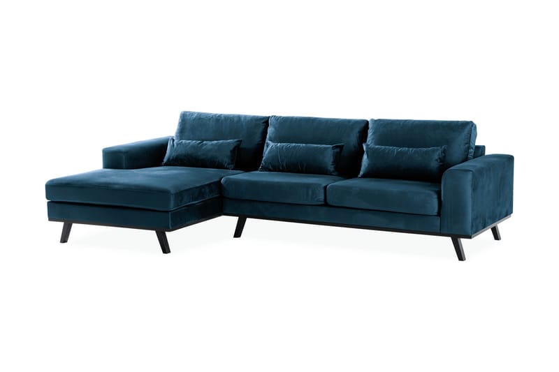 Copenhagen 4-seters Venstrevendt L-formet Divansofa i Fløyel - Blå - Møbler - Sofaer - Sofa med sjeselong