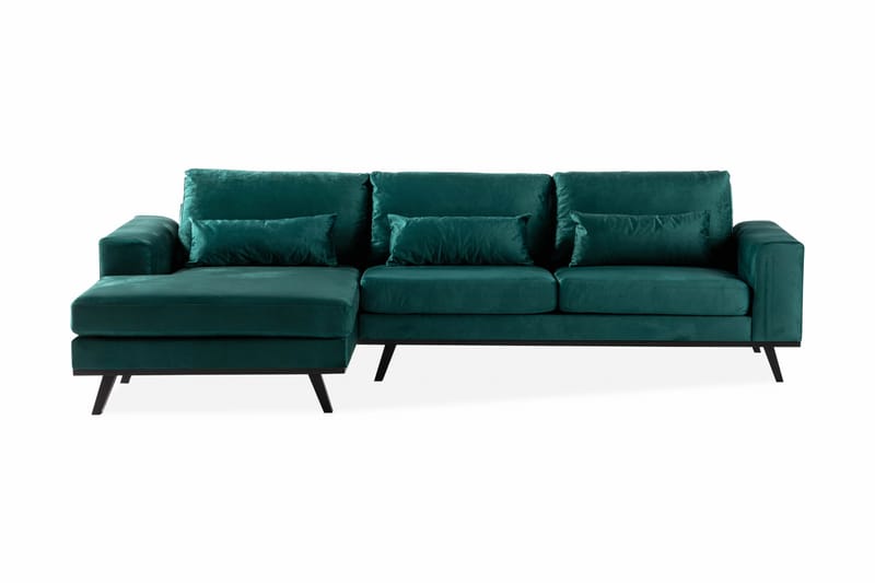 Copenhagen 4-seters Venstrevendt L-formet Divansofa i Fløyel - Grønn - Møbler - Sofaer - Sofa med sjeselong