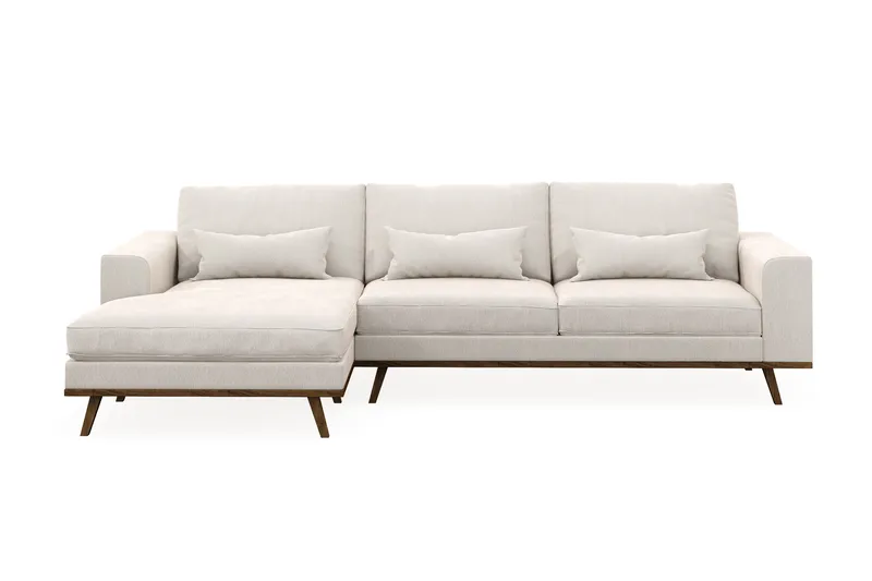 Copenhagen 4-seters Venstrevendt L-formet Divansofa i Fløyel - Kremhvit - Møbler - Sofaer - Sofa med sjeselong