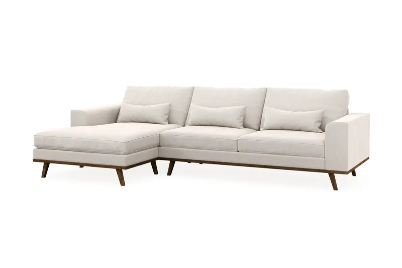 Copenhagen 4-seters Venstrevendt L-formet Divansofa i Fløyel - Kremhvit - Møbler - Sofaer - Sofa med sjeselong