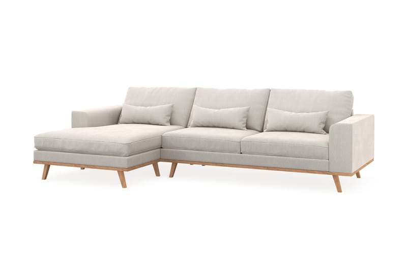 Copenhagen 4-seters Venstrevendt L-formet Divansofa i Fløyel - Kremhvit - Møbler - Sofaer - Sofa med sjeselong