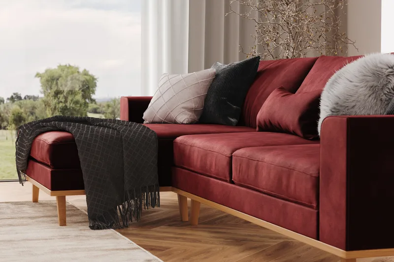 Copenhagen 4-seters Venstrevendt L-formet Divansofa i Fløyel - Lilla - Møbler - Sofaer - Sofa med sjeselong