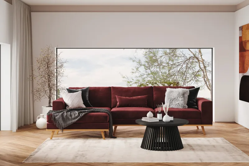 Copenhagen 4-seters Venstrevendt L-formet Divansofa i Fløyel - Lilla - Møbler - Sofaer - Sofa med sjeselong