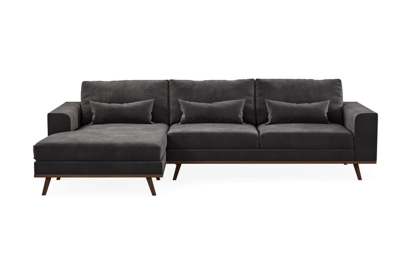 Copenhagen 4-seters Venstrevendt L-formet Divansofa i Fløyel - Mørk grå - Møbler - Sofaer - Sofa med sjeselong