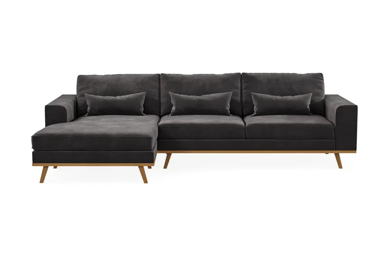 Copenhagen 4-seters Venstrevendt L-formet Divansofa i Fløyel - Mørk grå - Møbler - Sofaer - Sofa med sjeselong