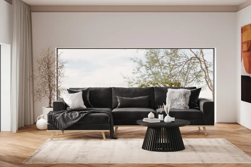 Copenhagen 4-seters Venstrevendt L-formet Divansofa i Fløyel - Mørk grå - Møbler - Sofaer - Sofa med sjeselong