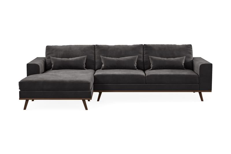 Copenhagen 4-seters Venstrevendt L-formet Divansofa i Fløyel - Mørk grå - Møbler - Sofaer - Sofa med sjeselong