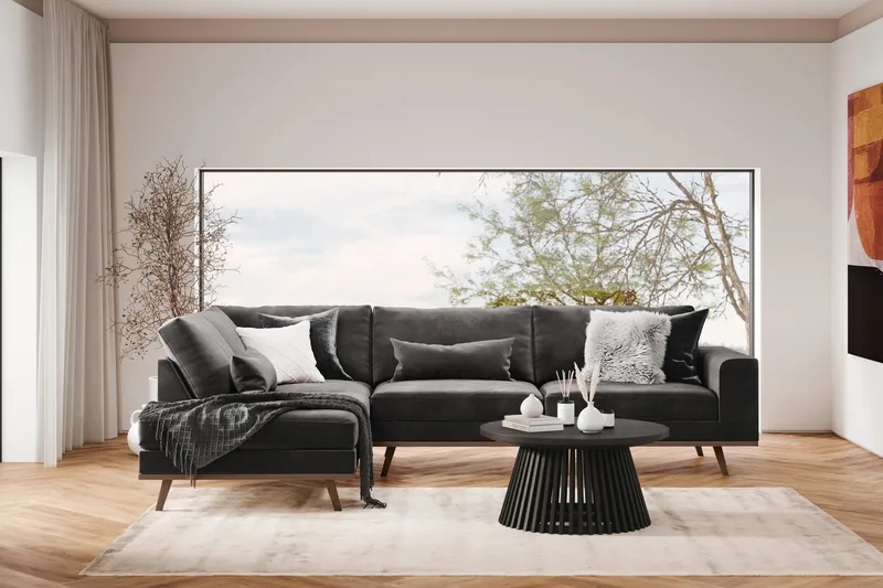 Copenhagen 4-seters Venstrevendt L-formet Divansofa i Fløyel - Mørk grå - Møbler - Sofaer - Sofa med sjeselong