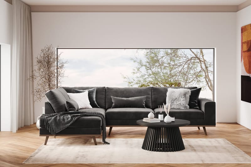 Copenhagen 4-seters Venstrevendt L-formet Divansofa i Fløyel - Mørk grå - Møbler - Sofaer - Sofa med sjeselong