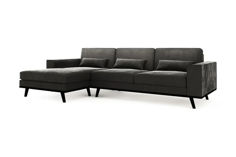 Copenhagen 4-seters Venstrevendt L-formet Divansofa i Fløyel - Mørk grå - Møbler - Sofaer - Sofa med sjeselong