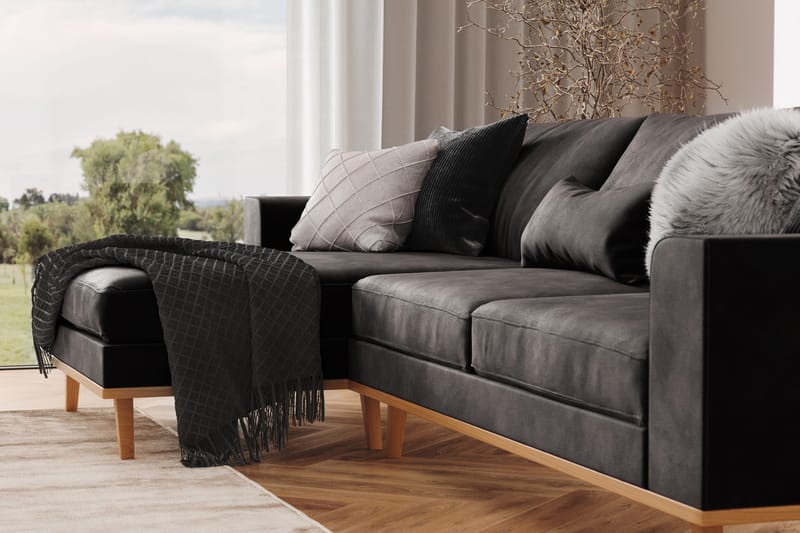 Copenhagen 4-seters Venstrevendt L-formet Divansofa i Fløyel - Mørk grå - Møbler - Sofaer - Sofa med sjeselong