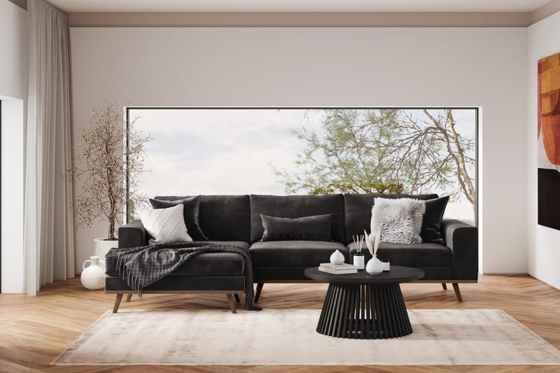 Copenhagen 4-seters Venstrevendt L-formet Divansofa i Fløyel - Mørk grå - Møbler - Sofaer - Sofa med sjeselong