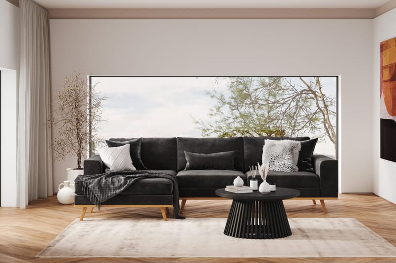 Copenhagen 4-seters Venstrevendt L-formet Divansofa i Fløyel - Mørk grå - Møbler - Sofaer - Sofa med sjeselong