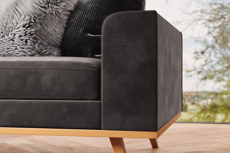 Copenhagen 4-seters Venstrevendt L-formet Divansofa i Fløyel - Mørk grå - Møbler - Sofaer - Sofa med sjeselong