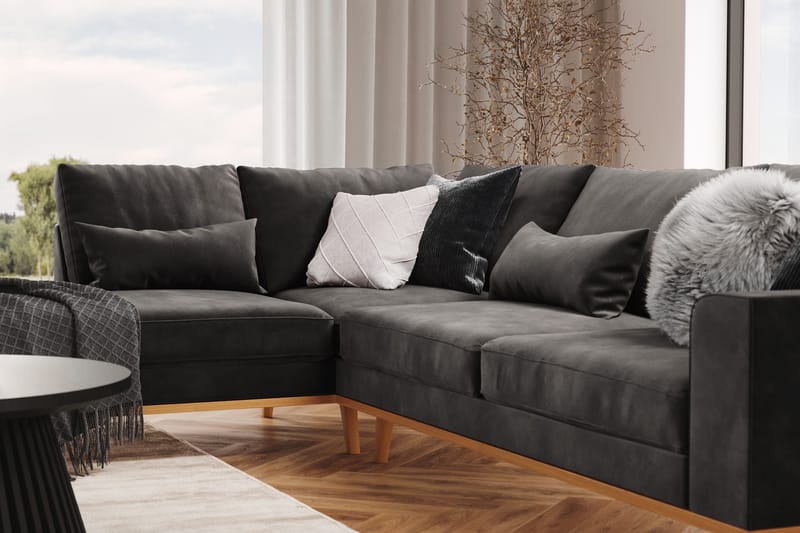 Copenhagen 4-seters Venstrevendt L-formet Divansofa i Fløyel - Mørk grå - Møbler - Sofaer - Sofa med sjeselong