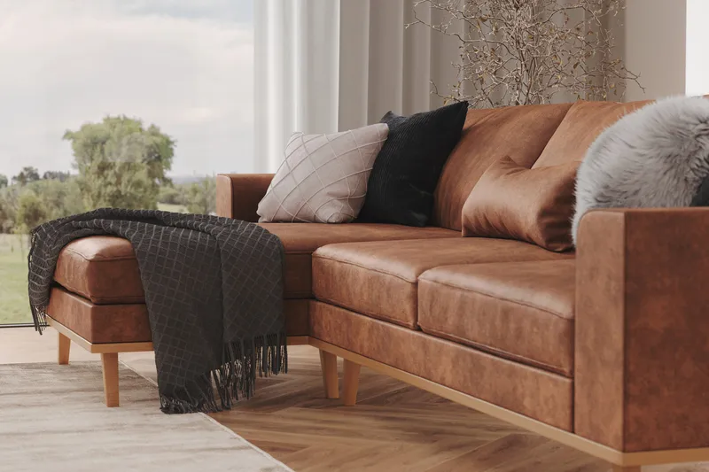 Copenhagen 4-seters Venstrevendt L-formet Divansofa i Kunstlær - Brun - Møbler - Sofaer - Sofa med sjeselong