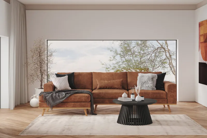 Copenhagen 4-seters Venstrevendt L-formet Divansofa i Kunstlær - Brun - Møbler - Sofaer - Sofa med sjeselong