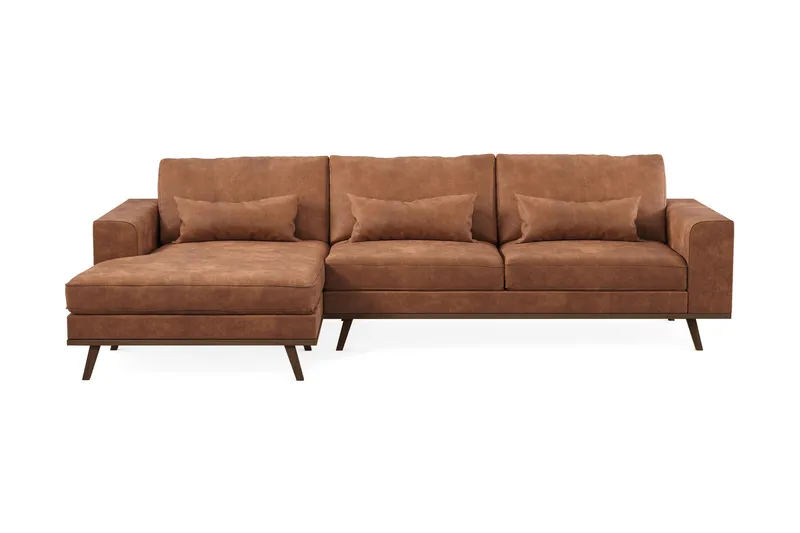 Copenhagen 4-seters Venstrevendt L-formet Divansofa i Kunstlær - Brun - Møbler - Sofaer - Sofa med sjeselong