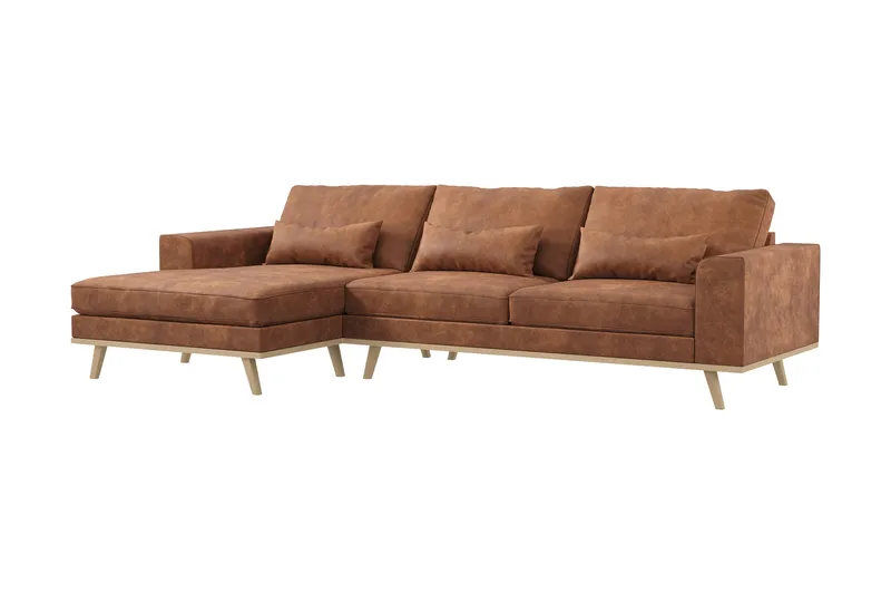 Copenhagen 4-seters Venstrevendt L-formet Divansofa i Kunstlær - Brun - Møbler - Sofaer - Sofa med sjeselong