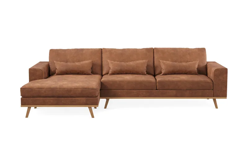 Copenhagen 4-seters Venstrevendt L-formet Divansofa i Kunstlær - Brun - Møbler - Sofaer - Sofa med sjeselong