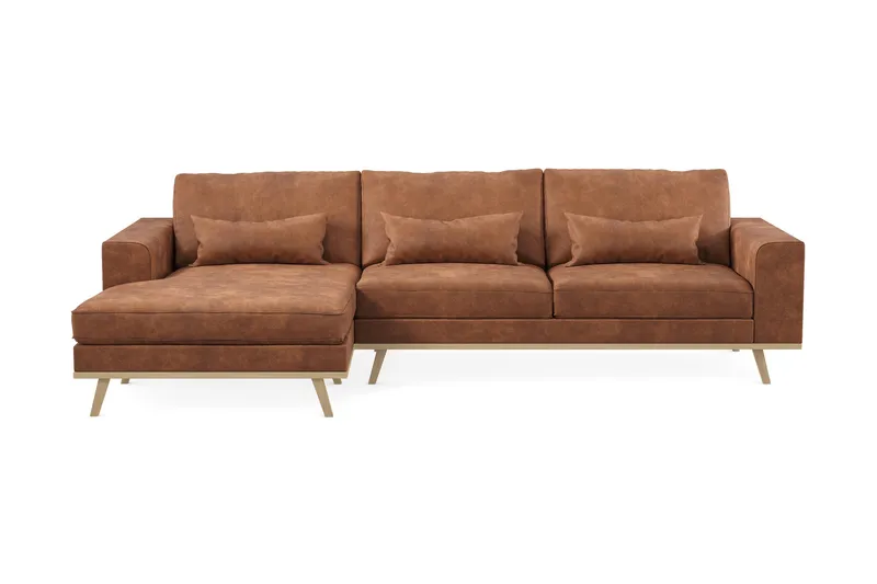 Copenhagen 4-seters Venstrevendt L-formet Divansofa i Kunstlær - Brun - Møbler - Sofaer - Sofa med sjeselong