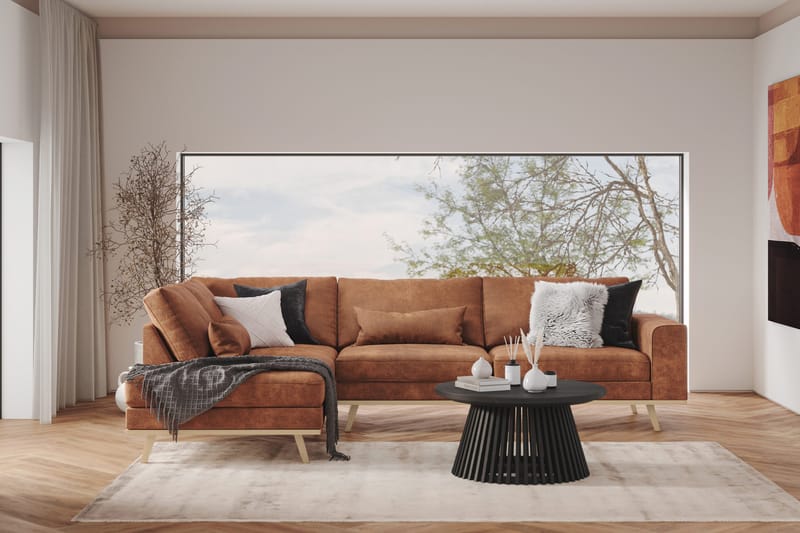 Copenhagen 4-seters Venstrevendt L-formet Divansofa i Kunstlær - Brun - Møbler - Sofaer - Sofa med sjeselong