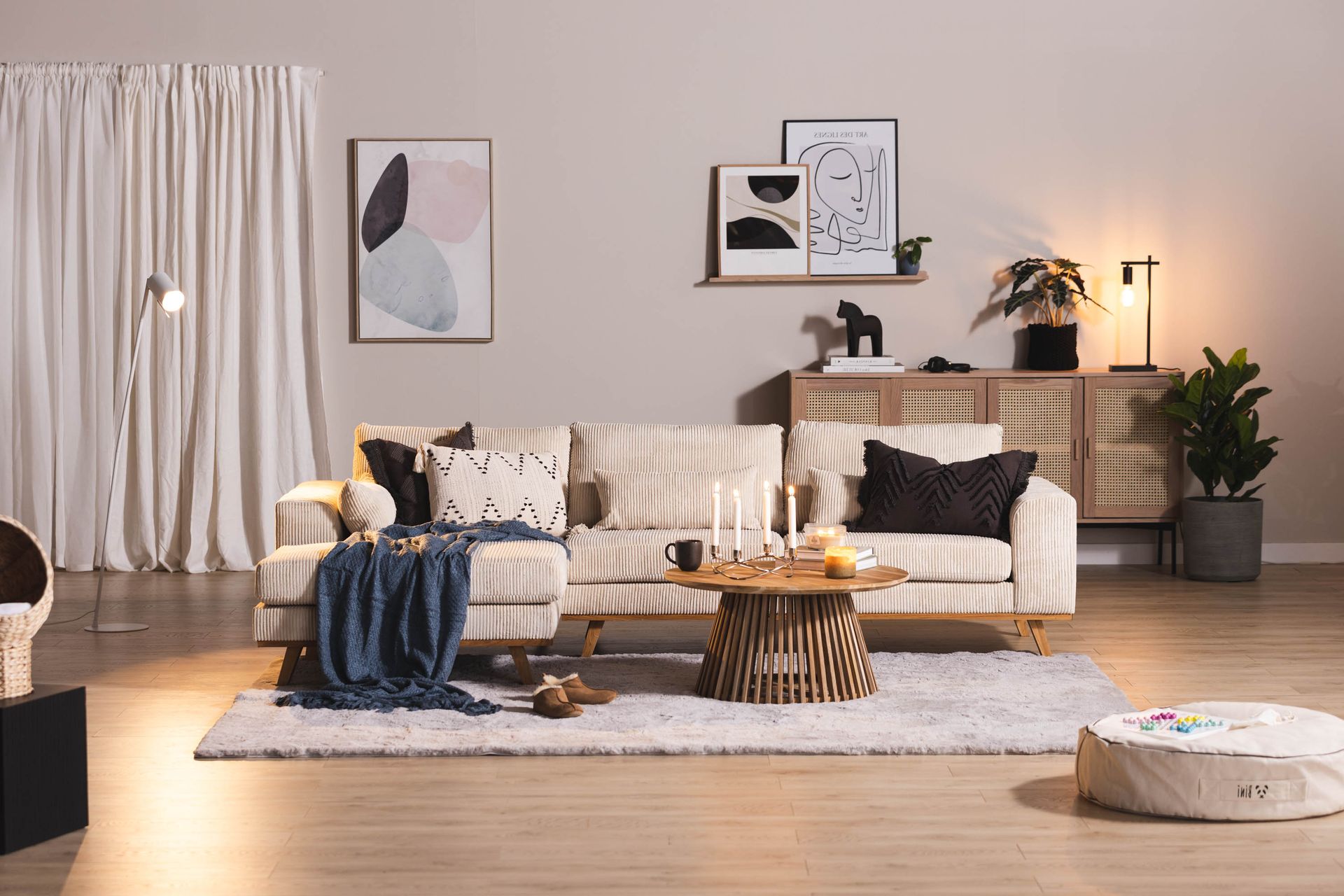 Copenhagen 4-seters Venstrevendt L-formet Divansofa i Manchester - Beige - Møbler - Sofaer - Sofa med sjeselong