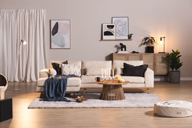 Copenhagen 4-seters Venstrevendt L-formet Divansofa i Manchester - Beige - Møbler - Sofaer - Sofa med sjeselong