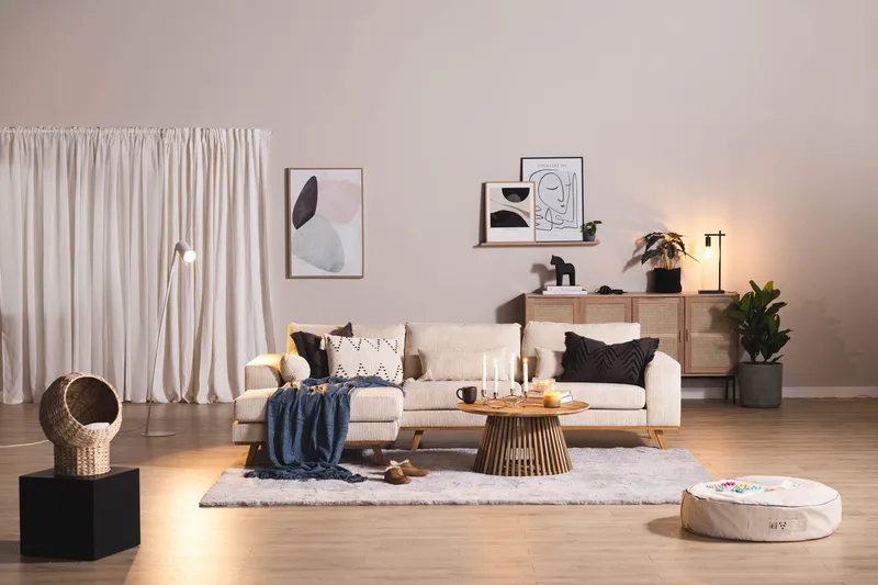 Copenhagen 4-seters Venstrevendt L-formet Divansofa i Manchester - Beige - Møbler - Sofaer - Sofa med sjeselong