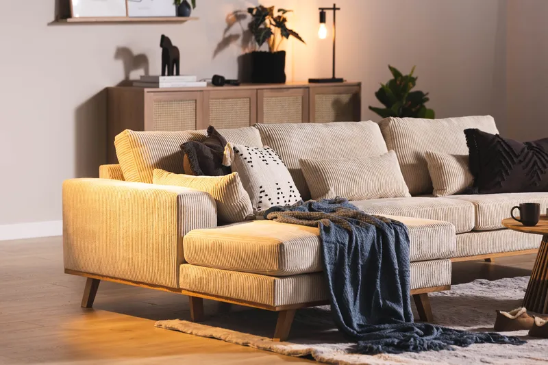 Copenhagen 4-seters Venstrevendt L-formet Divansofa i Manchester - Beige - Møbler - Sofaer - Sofa med sjeselong