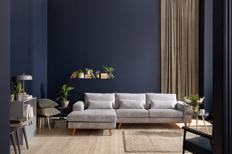 Copenhagen 4-seters Venstrevendt L-formet Divansofa i Manchester - Lys grå - Møbler - Sofaer - Sofa med sjeselong