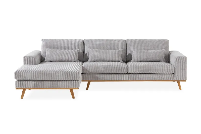 Copenhagen 4-seters Venstrevendt L-formet Divansofa i Manchester - Lys grå - Møbler - Sofaer - Sofa med sjeselong