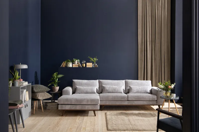 Copenhagen 4-seters Venstrevendt L-formet Divansofa i Manchester - Lys grå - Møbler - Sofaer - Sofa med sjeselong