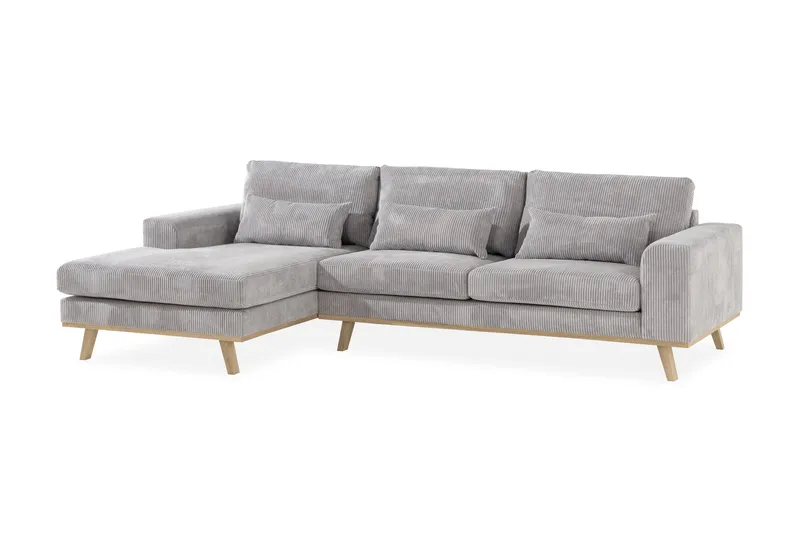 Copenhagen 4-seters Venstrevendt L-formet Divansofa i Manchester - Lys grå - Møbler - Sofaer - Sofa med sjeselong