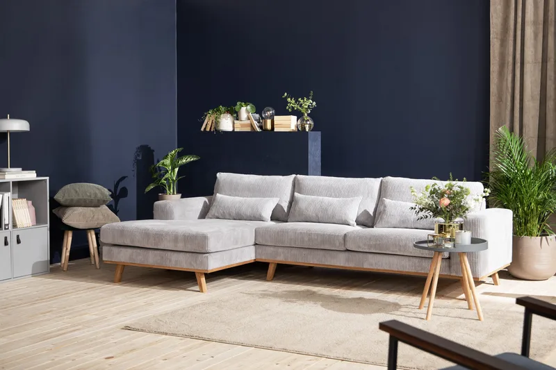 Copenhagen 4-seters Venstrevendt L-formet Divansofa i Manchester - Lys grå - Møbler - Sofaer - Sofa med sjeselong