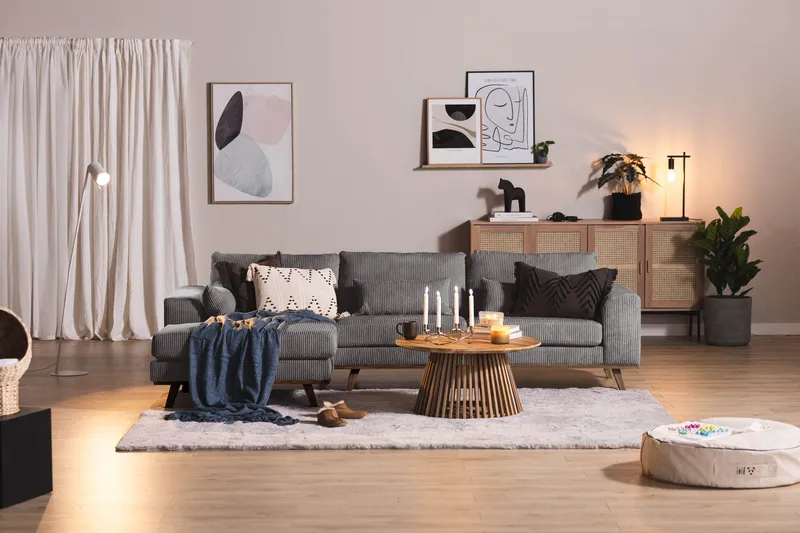 Copenhagen 4-seters Venstrevendt L-formet Divansofa i Manchester - Mørk grå - Møbler - Sofaer - Sofa med sjeselong
