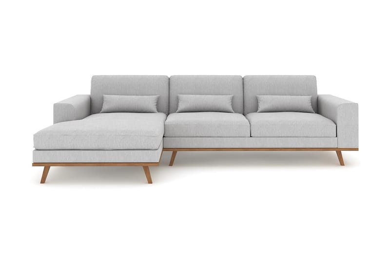 Copenhagen 4-seters Venstrevendt L-formet Divansofa i Stoff - Grå - Møbler - Sofaer - Sofa med sjeselong