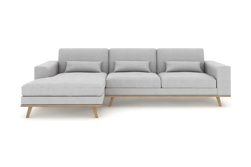 Copenhagen 4-seters Venstrevendt L-formet Divansofa i Stoff - Grå - Møbler - Sofaer - Sofa med sjeselong